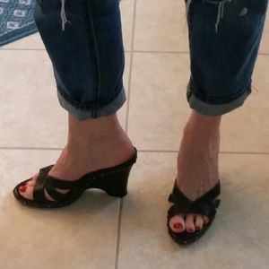 Black wedge sandals