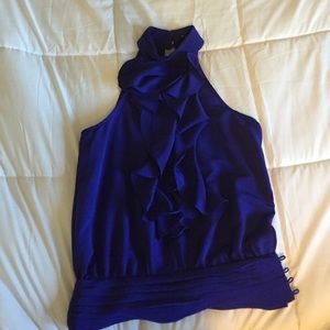 Royal blue ruffle sleeveless blouse