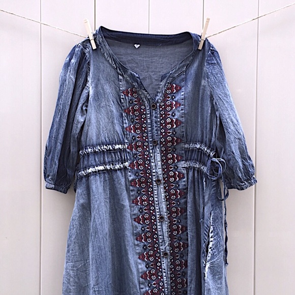 Embroidered  Denim  Dress