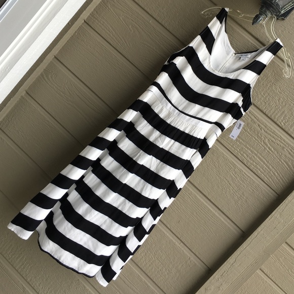 Black and white striped tank dress