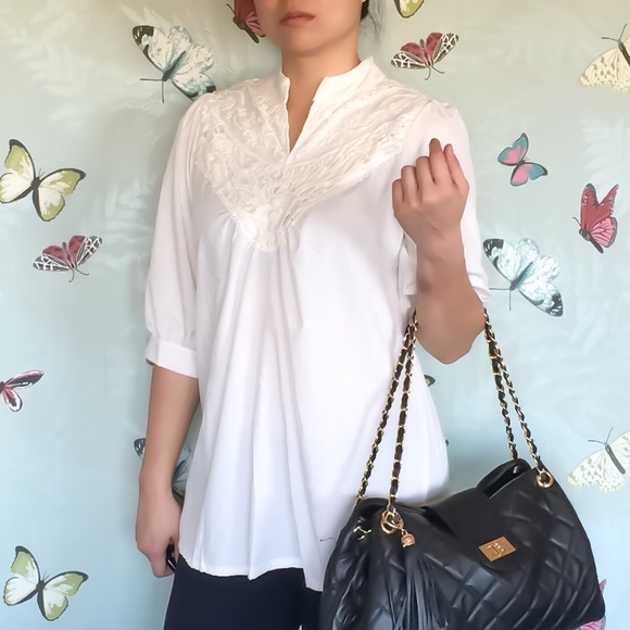 Soft blouse with lace front and cutout back - Picture 1 of 2