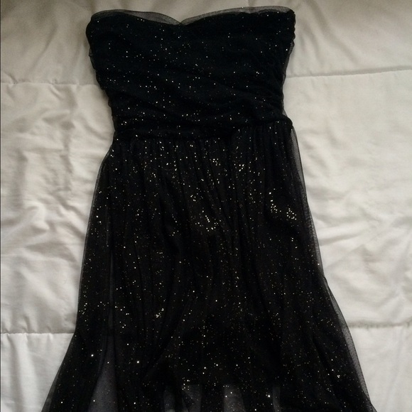 Strapless black sparky high low dress
