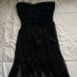 Strapless black sparky high low dress