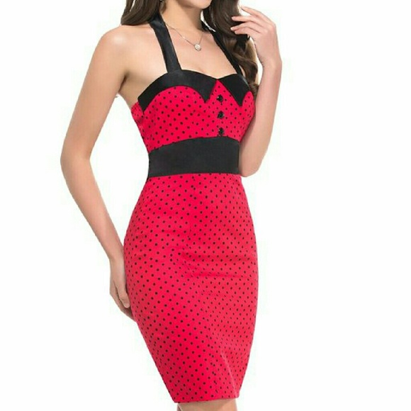 Grace Karin Dresses & Skirts - Pinup Red Polka Dot Pencil Dress