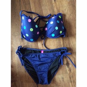 Polka dot navy swimsuit!