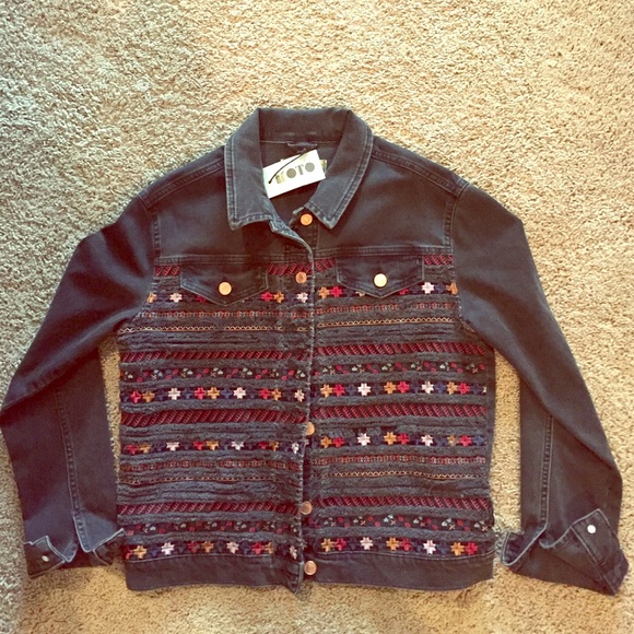 MOTO Embroidered Denim Jacket - Black