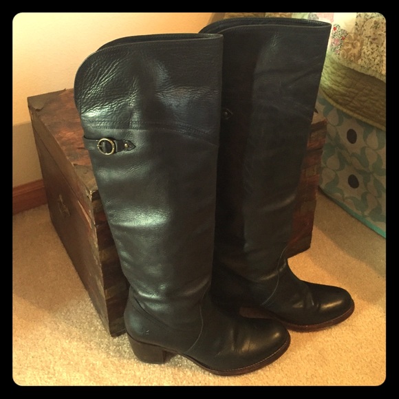Black Frye knee boots with 2 in. heel