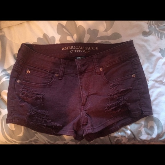 Distressed maroon shorts