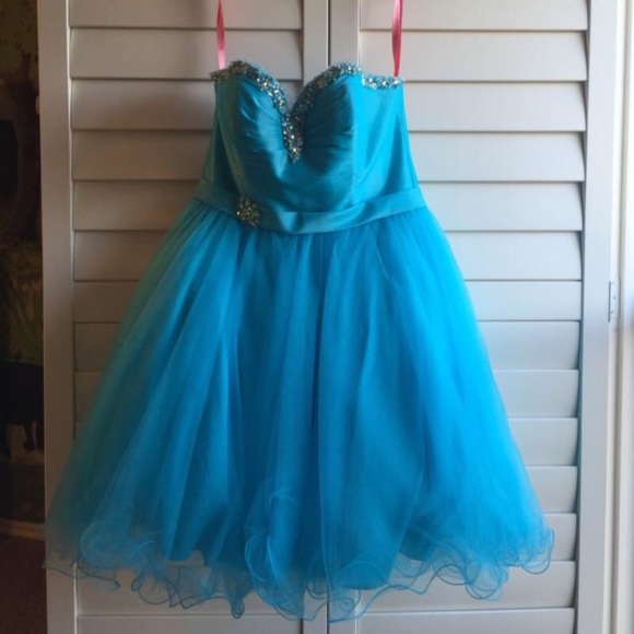 Blue strapless corset dress
