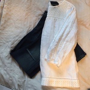 3/4th sleeve white linen Small blouse