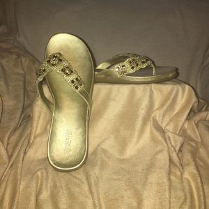 Gold bejeweled sandals
