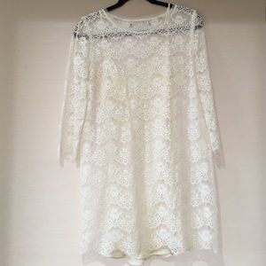 White lace shift dress with camisole slip