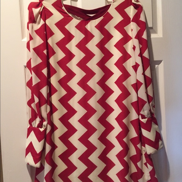 Red and Cream Chevron Dress