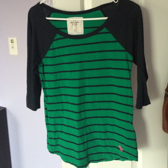 A&F navy and green striped 3/4 length sleeve top