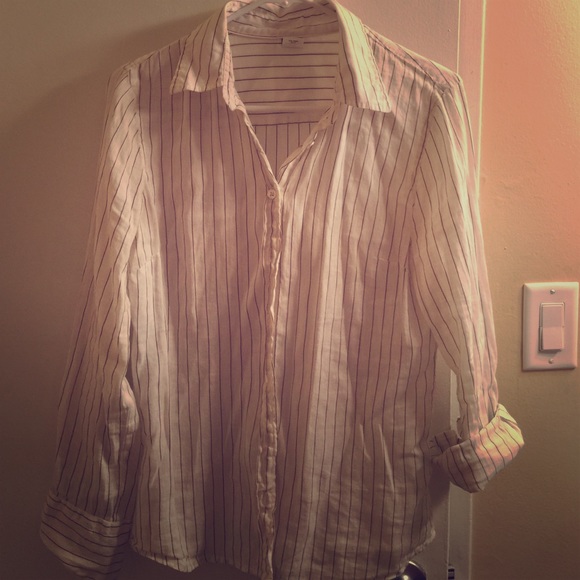 J.Crew, linen, black and white button up