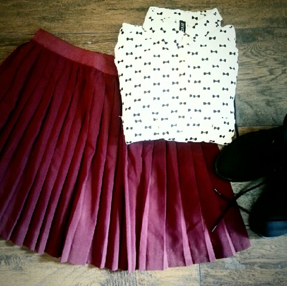 Maroon Pleated Skirt