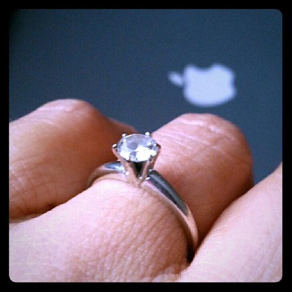 14K solid white gold engagement ring.