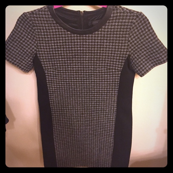 J.Crew Houndstooth dress with black leather collar