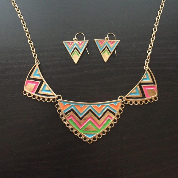 Chevron Statement Necklace & Earrings