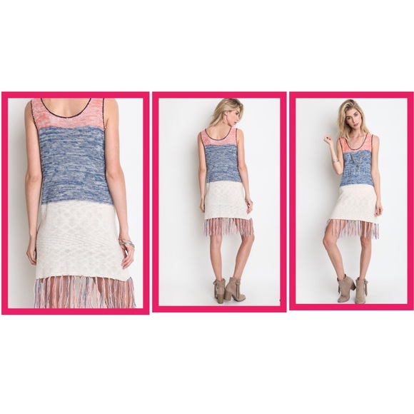 Fringe Trimmed Color Block Tank Dress - Picture 3 of 3