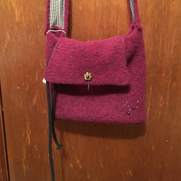 Handmade Knitted Crossbody Purse Maroon/Purple