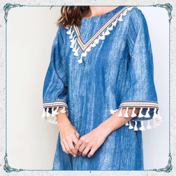 ✨SOLD OUT✨🌿Native Denim Dress w/ Fringe - Picture 3 of 3