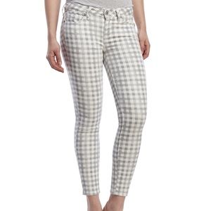 Gray and white checked jeans