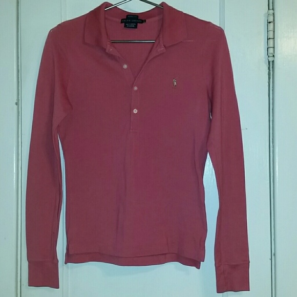Ralph Lauren sz M Skinny Fit pink ls polo shirt