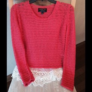 Dark coral ruffled sweater. Soft open weave!