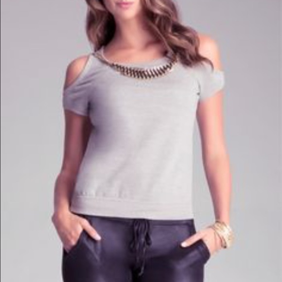 Gray with gold chain Bebe top