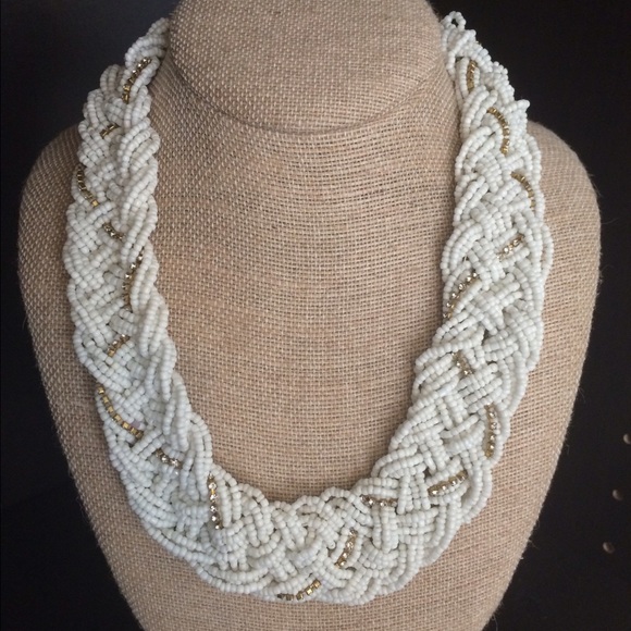 White beaded statement necklace