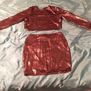 Sequined crop top and skirt