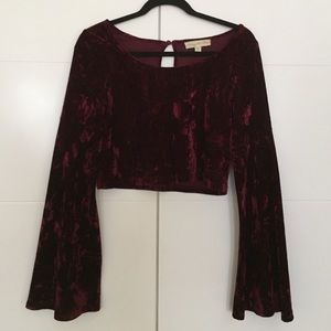 Velvet bell sleeved crop top