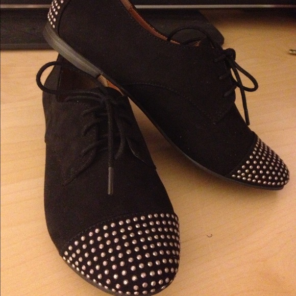 Black Studded Suede Oxfords