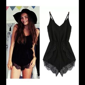Pretty Black Lace and Chiffon Romper