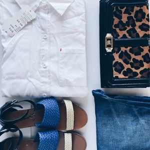 White Button Down Shirt with Red Detail on Pocket✨