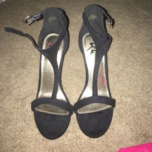 Navy blue and gold high heels