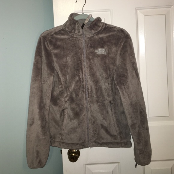 Gray furry North Face Zip Jacket