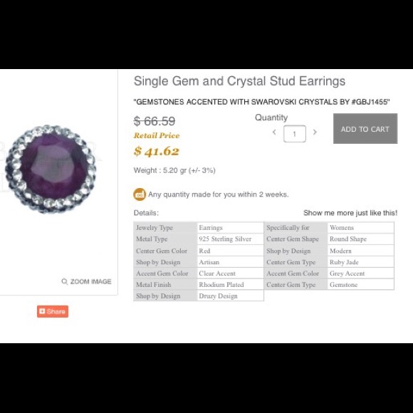 📌SOLD📌925 Single Gem and Crystal Stud Earrings - Picture 4 of 4