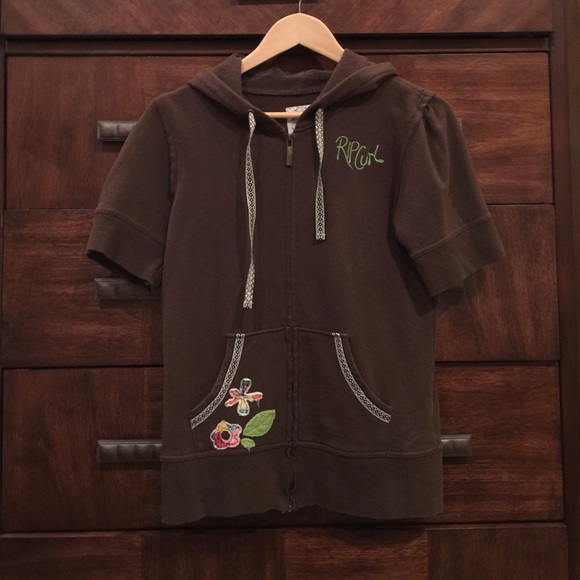 Rip Curl brown shirt sleeve hooded zip up hoodie