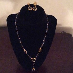 Blue & Gold Heart Necklace & Earrings Set