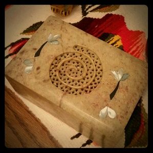 Handmade Soapstone Jewelry Box w/Mother of Pearl