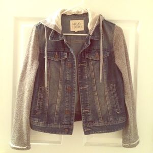 Gray Hooded Denim Jacket