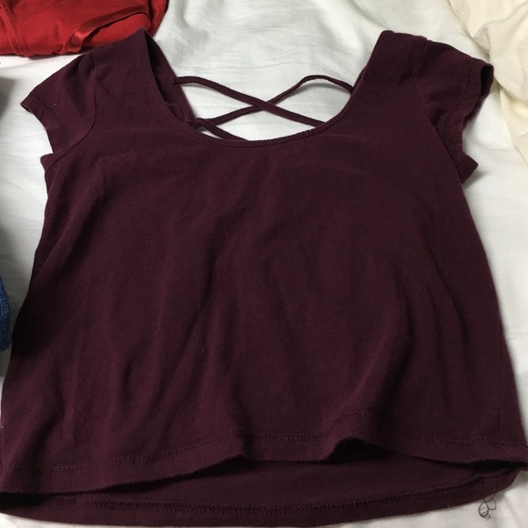 Burgundy crop top cris cross detail on back