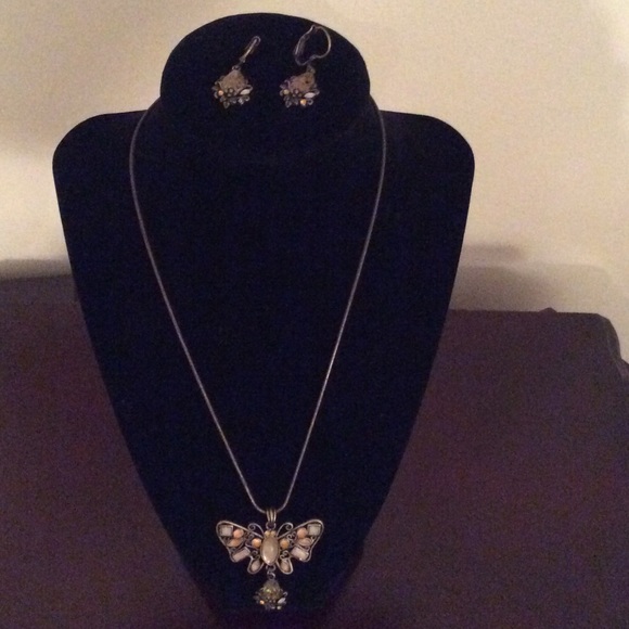 Bronze Butterfly Necklace & Earrings Set - Picture 1 of 3