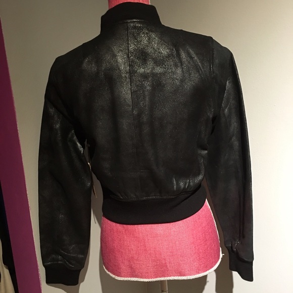 True Religion Black Leather Bomber Jacket NWT - Picture 2 of 4
