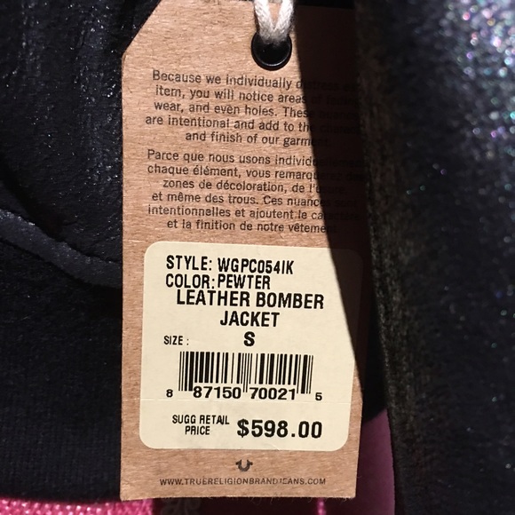 True Religion Black Leather Bomber Jacket NWT - Picture 3 of 4