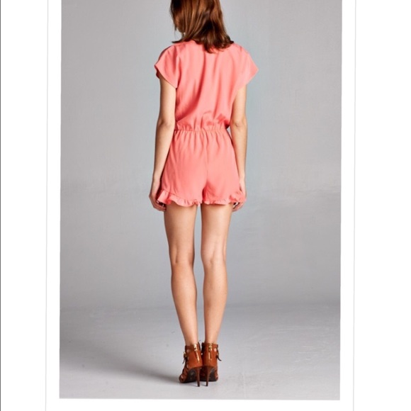 Coral short sleeve Ruffled romper - Picture 4 of 4