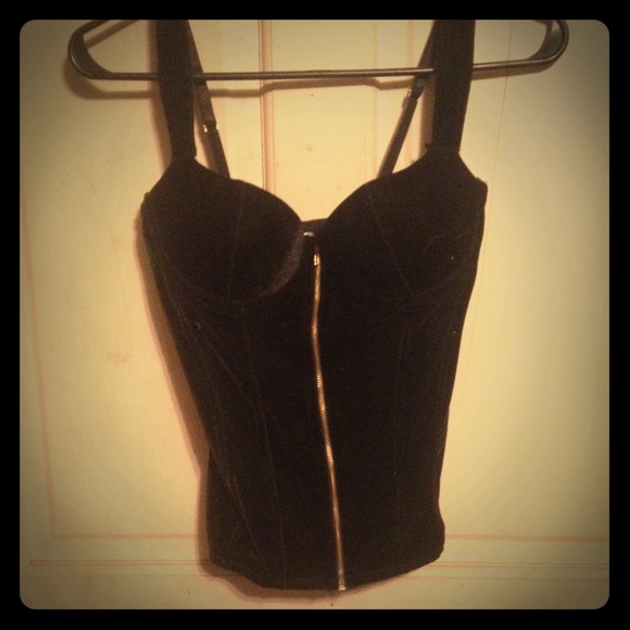 Black Velvet zip up corset with push-up bra