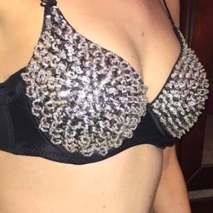 Sparkling black bra with clear detailed beading